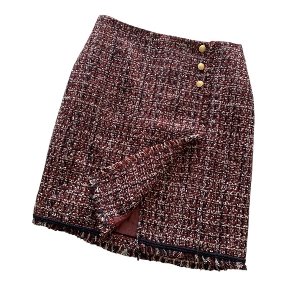 Talbots Burgundy Navy Gray Tweed Faux Wrap Skirt Size 4 Career Wear - Picture 7 of 10